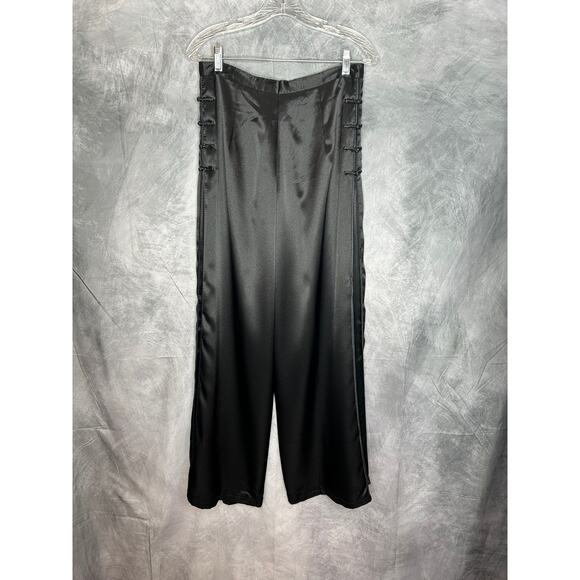 Wide Leg Pants Women SZ XL Runs SM Asian Theme Shiny Unique Pleats Traditional - Picture 1 of 8